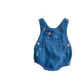 Two-piece Baby Suit In Cotton Denim Suspenders Striped T-shirt