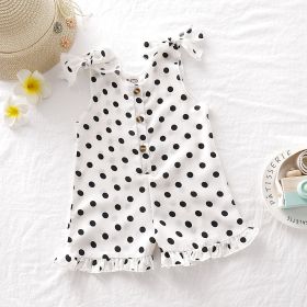 Girls' Solid Color Sleeveless Sling Polka Dot Jumpsuit