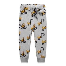 Children'S Excavator Pattern Spring And Autumn Cotton Class A Full Printing Engineering Truck Hook Crane Western Style Pants