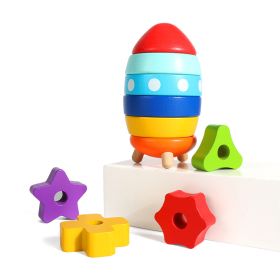 Double-layer Tower Stacking High Educational Rainbow Tower Wooden Toy