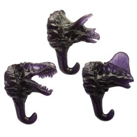 3pcs Simulated Dinosaur Fossils Hooks Simulation Skeleton Resin Wall Hangers Coat Hooks Key Hooks,Transparent Purple