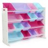 White/Pink Kids Toy Storage Box with 16 Plastic Buckets