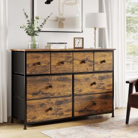 8 Drawer Dresser for Bedroom Fabric Dresser Chest of Closets Storage Units Organizer Tower Steel Frame Wooden Top Living Room (Rustic Brown)