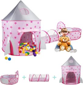 3 in 1 Rocket Ship Play Tent - Indoor/Outdoor Playhouse Set for Babies; Toddleers; Pink