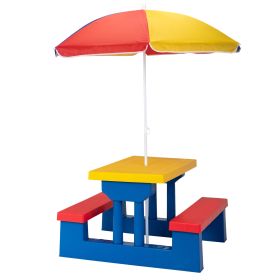 Kids Picnic Table with Removable Umbrella; Indoors and Outdoors Table and Bench Set for Toddlers; Garden Backyard; Red Yellow and Blue