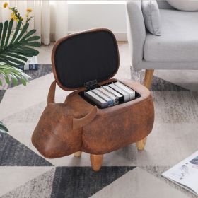 Decorative animal storage stool for kids; ottoman bedroom furniture; brown kids footstool; cartoon chair for home with solid wood legs; decorative foo