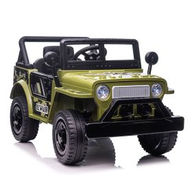 Customized 12V Kids Ride On Truck Car; Power Wheels with LED Lights Horn Openable Doors; Electric Vehicle Toy for 3-6 Ages; Green