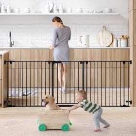 30"-80" Extra Wide 30" Tall Adjustable Auto Close Open Baby Gate with Swing Door For Doorway Stairs; Long Large; Black