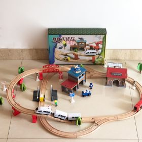 88 Pieces Of Bullet Train Children's Wooden Track Building Blocks Puzzle Match