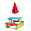 Kid Outdoor Picnic Table Set with Removable and Foldable Umbrella; Junior Activity Play Table with Bench; Multicolor