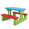 Kid Outdoor Picnic Table Set with Removable and Foldable Umbrella; Junior Activity Play Table with Bench; Multicolor