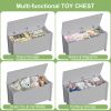 Kids Wooden Toy Box/Bench with Safety Hinged Lid for Ages 3+(Gray)