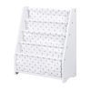 Wooden Children Sling Book Rack White Bookshelf for Kids with Star Pattern Cloth Bag