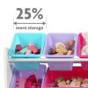 White/Pink Kids Toy Storage Box with 16 Plastic Buckets