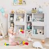 Children's bookcase; children's toy storage cabinet; toddler wide bookshelf; white finish