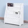 Wooden Children Sling Book Rack White Bookshelf for Kids with Star Pattern Cloth Bag