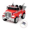 12V Kids Battery Electric Ride On Car Toy; Optimus Prime Truck with Remote Control; Transformers Die-Cast Vehicle W/ Music; Rear Loader; Red