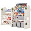 Kids Bookshelf Toy Storage Organizer with 12 Bins and 4 Bookshelves; Multi-functional Nursery Organizer Kids Furniture Set Toy Storage Cabinet Unit wi