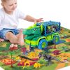 Dinosaur Truck Toys For Kids 3-5 Years; Tyrannosaurus Transport Car Carrier Truck With 8 Dino Figures; Activity Play Mat; Dinosaur Eggs; Capture Juras