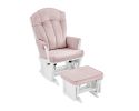 Victoria Glider and Ottoman White Wood and Pink Fabric