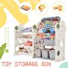 Kids Bookshelf Toy Storage Organizer with 12 Bins and 4 Bookshelves; Multi-functional Nursery Organizer Kids Furniture Set Toy Storage Cabinet Unit wi