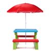 Kid Outdoor Picnic Table Set with Removable and Foldable Umbrella; Junior Activity Play Table with Bench; Multicolor