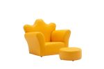 Beautiful Crown Shape 1pc Kids Chair with Ottoman Yellow Color