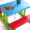 Kid Outdoor Picnic Table Set with Removable and Foldable Umbrella; Junior Activity Play Table with Bench; Multicolor