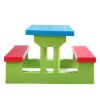 Kid Outdoor Picnic Table Set with Removable and Foldable Umbrella; Junior Activity Play Table with Bench; Multicolor