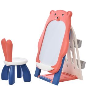 Folding Kids Art Easel with Stool and Adjustable Whiteboard; Standing Foldable Easel-Dry Erase Board with Book Shelf and Toddler Chair for Girls and B (Color: as Pic)