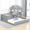 Twin Size House Low Loft Bed with Trundle