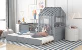 Twin Size House Low Loft Bed with Trundle