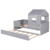 Twin Size House Low Loft Bed with Trundle