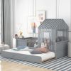 Twin Size House Low Loft Bed with Trundle