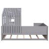 Twin Size House Low Loft Bed with Trundle